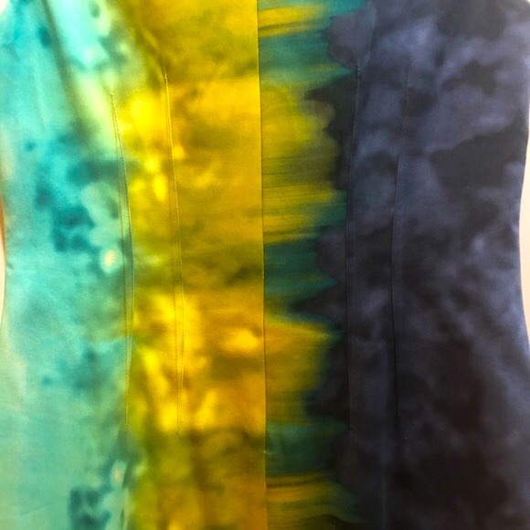 ELIE TAHARI BLUE-YELLOW TIE-DYE OMBRÉ SHIFT DRESS - Picture 12 of 17